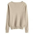 thumbnail image 3 of WTOBBY Women's Casual Lace V-Neck Base Layer Sweater, Knitted Long Sleeve Solid Color Top with Feminine Details, Ideal for Layering and Style,Khaki M, 3 of 5