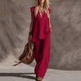 thumbnail image 4 of Bosfbaoi Two Piece Sets for Women Linen Blend Modern Fit Outfit Set Deep V-Neck Cap Sleeve Tops Wide Leg Pants Matching Sets Women Clothing, 4 of 7