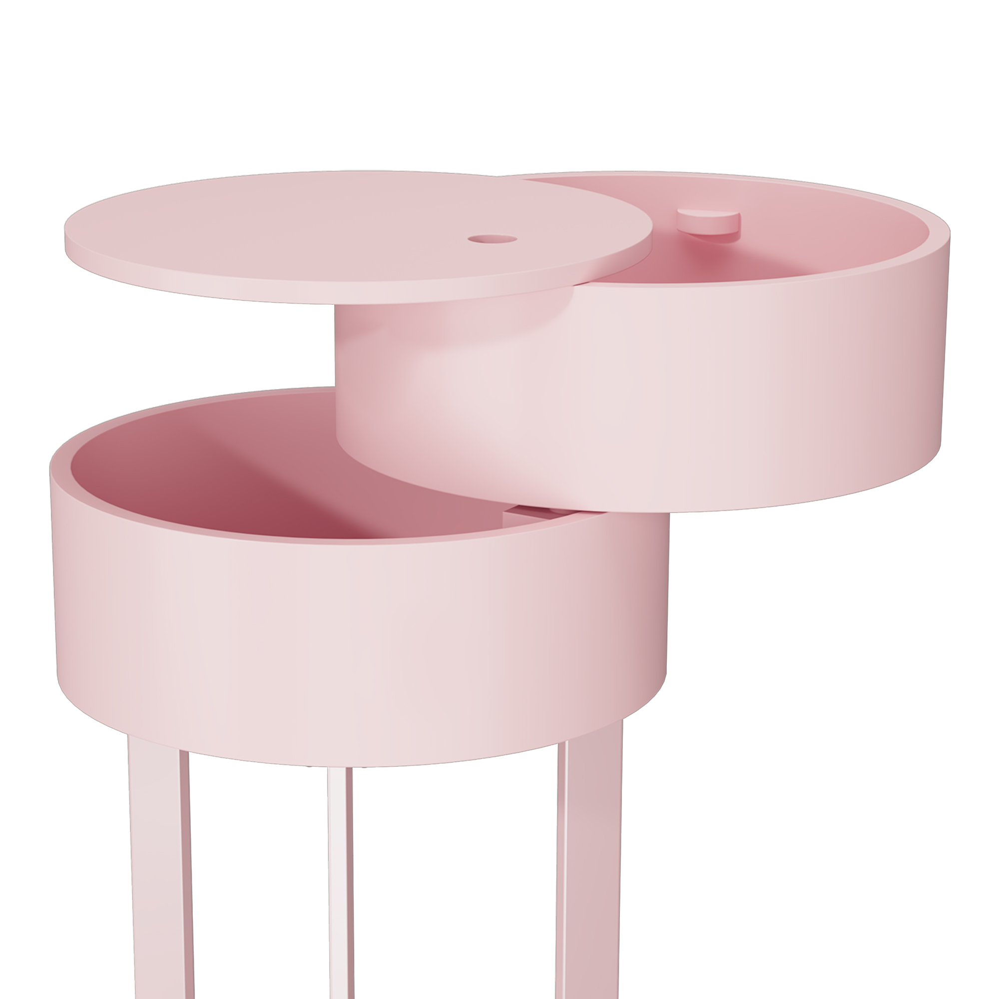 HLR Modern Round Nightstand Set of 2 with Drawer, 2-Tier End Table for Living Room, Bedroom, Pink