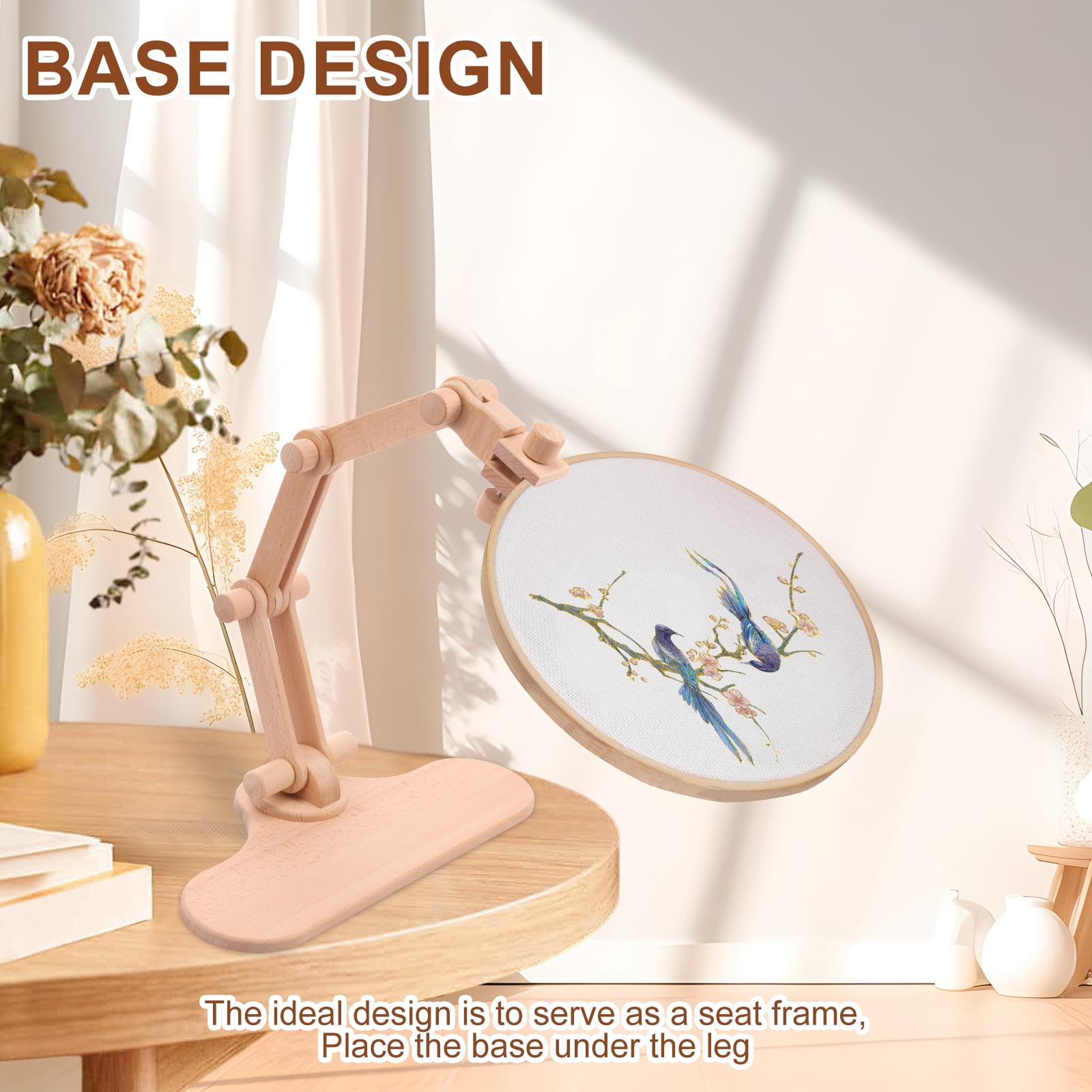 Wekvgz Embroidery Hoop Stand Beech Wood Cross Stitch Hoop Holder Adjustable Embroidery Hoop Lap Stand Rotatable Embroidery Hoop Table Stand for Cross Stitch DIY Embroidery
