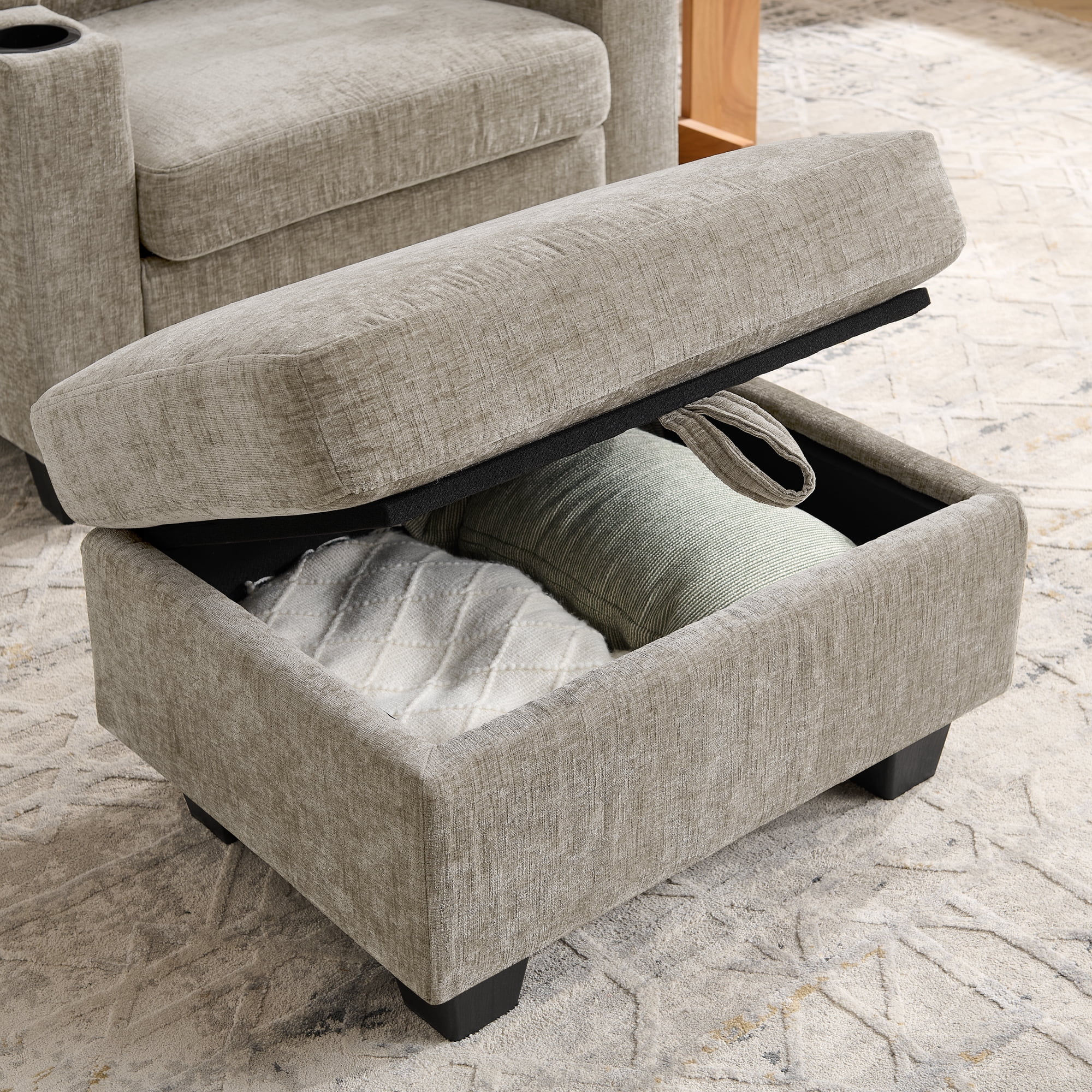 Recliner Chair with Adjustable Backrest, Cup Holders, USB Charging Port, Phone Stand, Arm Storage and Storage Ottoman