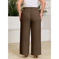 thumbnail image 6 of SHEWIN Womens Plus Size Pants Wide Leg Pants Palazzo Drawstring Elastic Waist Lounge Pants Spring Summer Lightweight with Pockets Brown 5X, 6 of 11