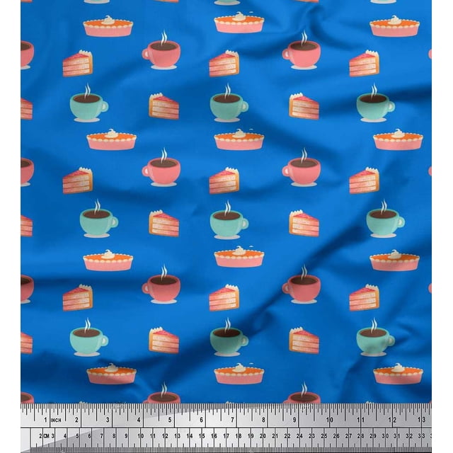 Soimoi Cotton Voile Fabric Cake Slice & Coffee Beverages Decor Fabric Printed Yard 42 Inch Wide