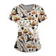 thumbnail image 1 of Camisa de uniforme médico de manga corta con cuello en V y temática de Halloween para mujer con estampado de calabaza, 1 of 3