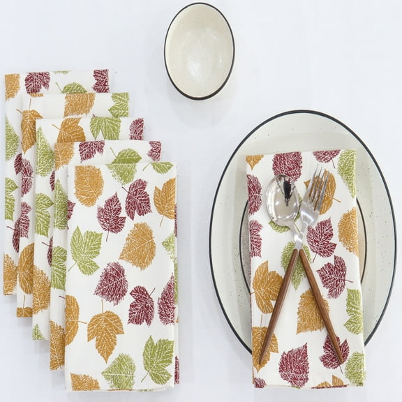 PurpleEssences Autumn Leaves Cloth Napkins Set of 6, 18"x18" Dinner Napkins