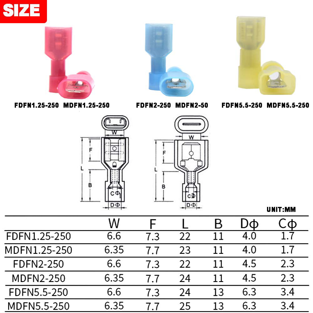 FDFN5.5-250 MDFN5.5-250 Transparent Fully Insulated Spade Electrical Connectors 