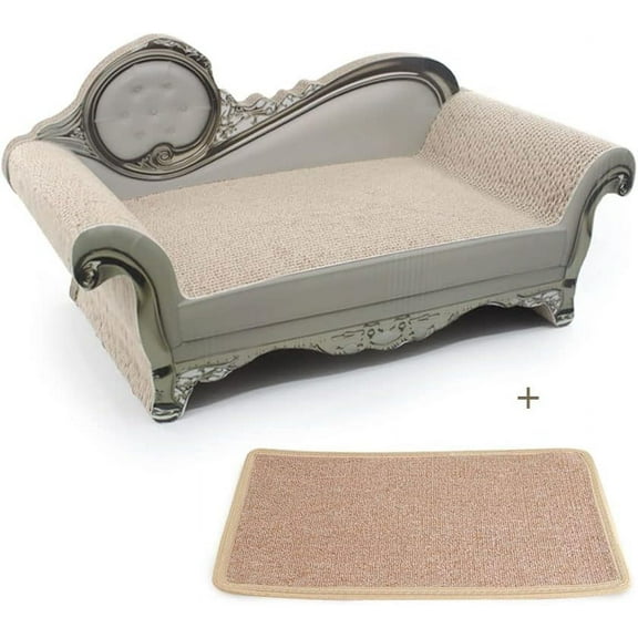 Cat Scratcher Sofa Bed - Corrugated Cardboard Scratching Pad, Luxury Cat Lounge Bed, Furniture Protecter with Textured Scratcher Mat