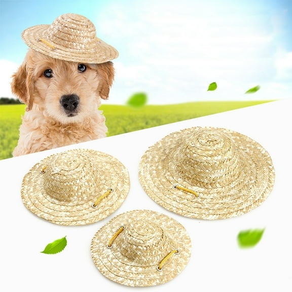 Adjustable Pet Sombrero Straw Hat – Sun Protection Bucket Cap for Dogs & Cats (S/M/L, Hawaii Garden & Beach)