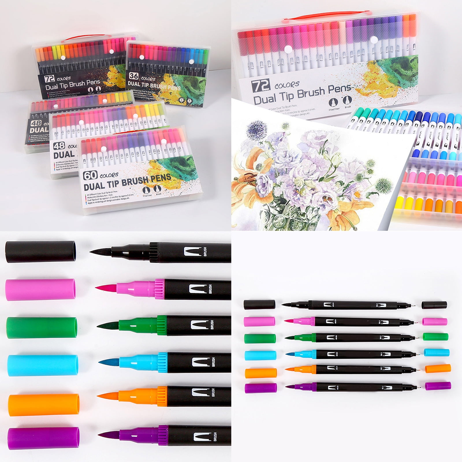 36/48/60/72/100 Colors Double Ends Brush Pen Marker Set Felt Tip Pen Watercolor Pen for Colouring Books
