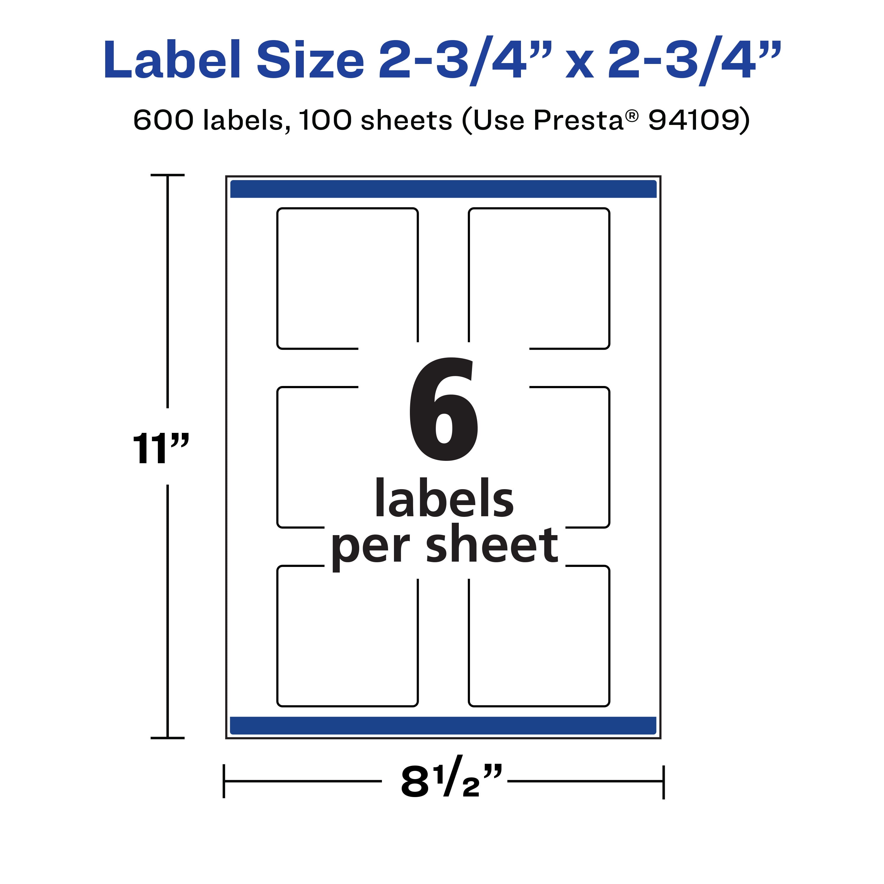 Avery 2-3/4" x 2-3/4" Waterproof Square Labels, 600 Labels