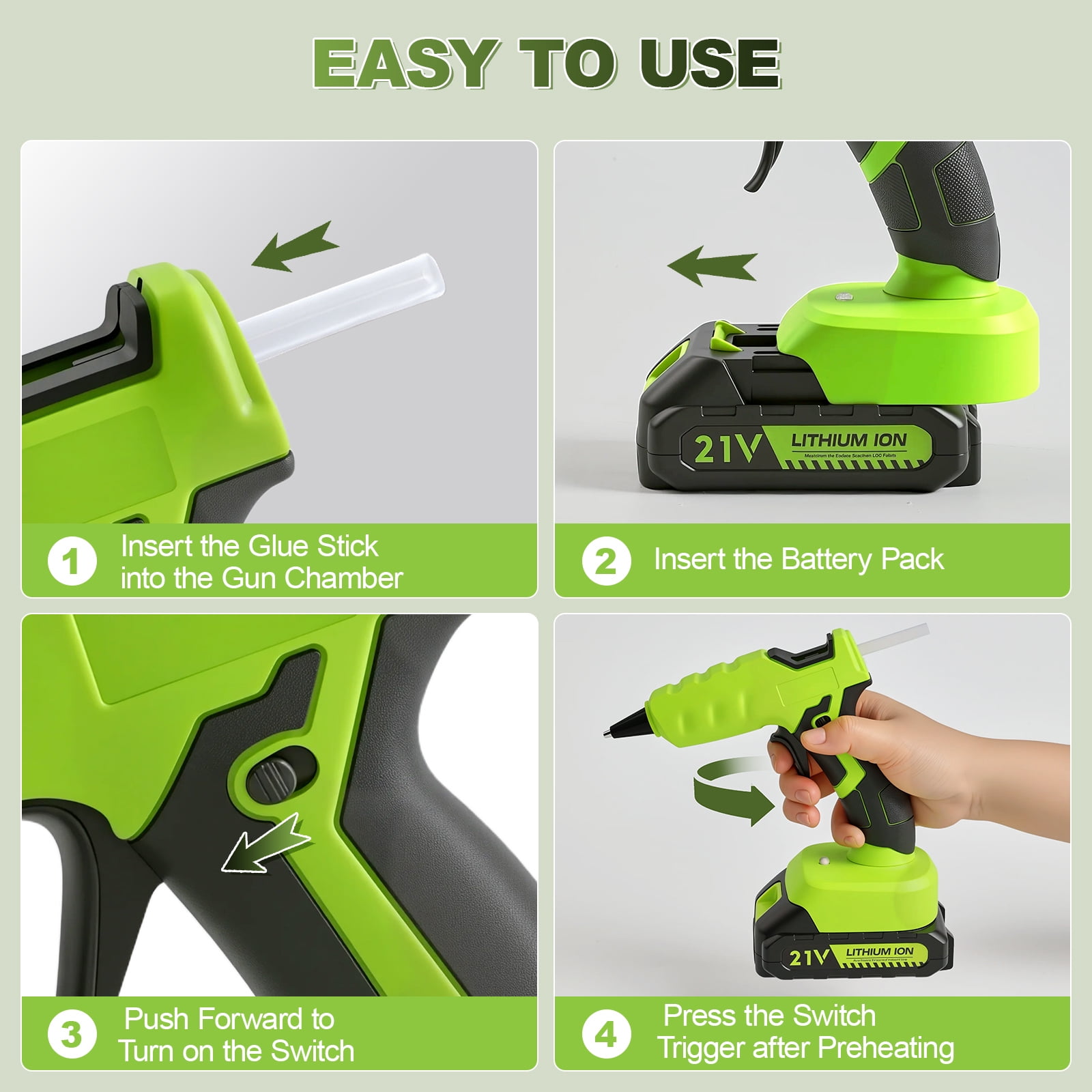 Cordless Hot Glue Gun with 2.0Ah Battery Charger and 30 Pcs Full Size Glue Sticks 100W Power Melt Glue Gun for DIY Festival Decor and Gifts
