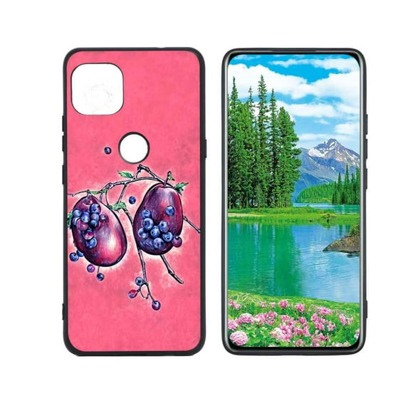 Compatible with Moto One 5G Ace Phone Case, plum-berries-360 Case Silicone Protective for Teen Girl Boy Case for Moto One 5G Ace