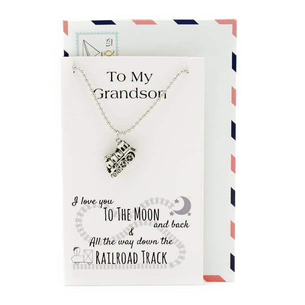 Quan Jewelry Train Necklace I Love You To The Moon And Back And Down To The Railroad Track Grandson Gifts With Greeting Card Silvertone 16 In To 18 In Walmart Com Walmart Com