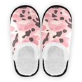 thumbnail image 2 of Women's Men's Slippers, Non-Slip Travel Unisex Fleece House Shoes An Pink and Red Leopard Print, 2 of 7