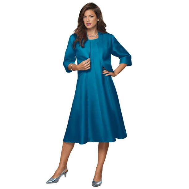 Roaman's Women's Plus Size Fit-And-Flare Jacket Dress Suit - Walmart.com