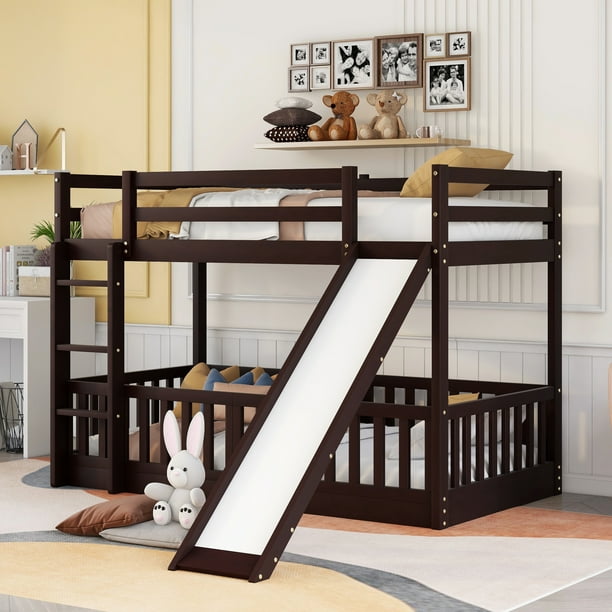Bellemave Low Bunk Bed with Slide, Twin Over Twin Juniors Bunk Beds