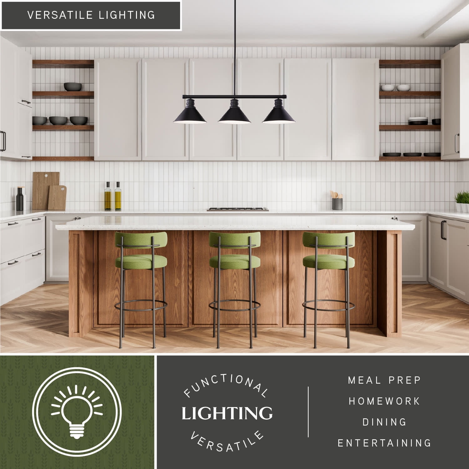 Akron 3L Bronze Farmhouse Linear Chandelier Island Pendant Fixture Pool Table Light