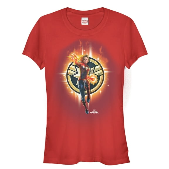 Junior's Marvel Captain Marvel Flame Star Symbol Graphic Tee Red X Large