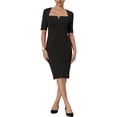 thumbnail image 1 of Vestido de tubo para mujer Inspire Chic con cuello cuadrado, cierre de cremallera, mangas cortas, ideal para el trabajo, midi, color negro, 1 of 6
