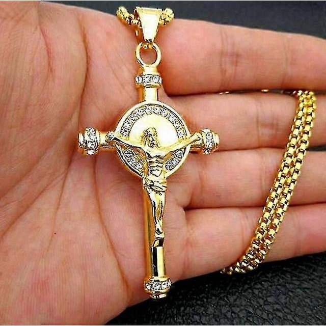 Collar con Amuleto de oración Yuxing cruz católica dorado estilo Vintage con cadena