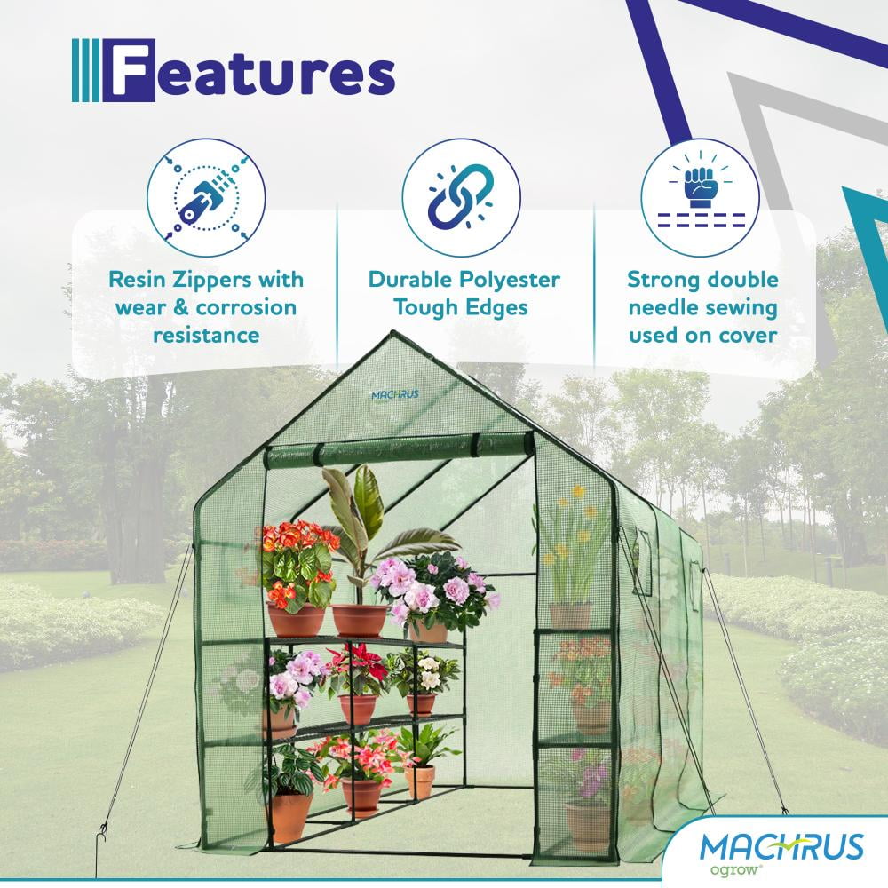 Machrus Ogrow Deluxe Walk-In Greenhouse with 2 Tiers & 12 Shelves - Durable Greenhouse Cover for Outdoor & Indoor Use