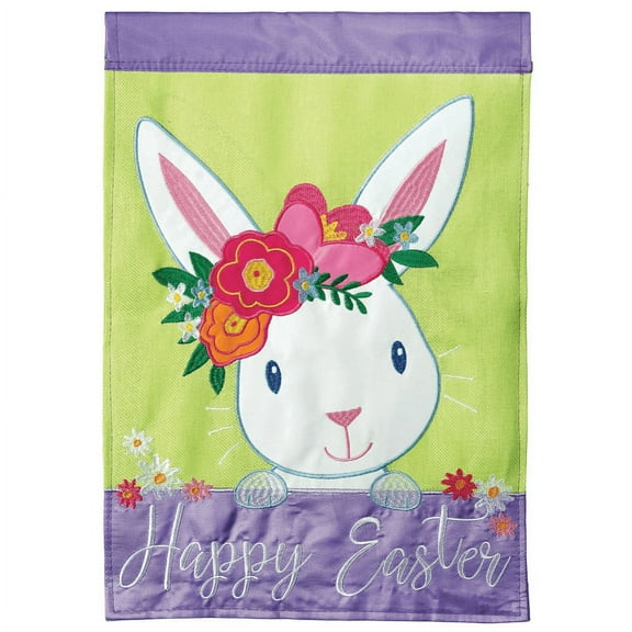 Happy Easter Pink Floral Bunny 23 x 7 Large Polyester Outdoor Hanging Garden Flag
