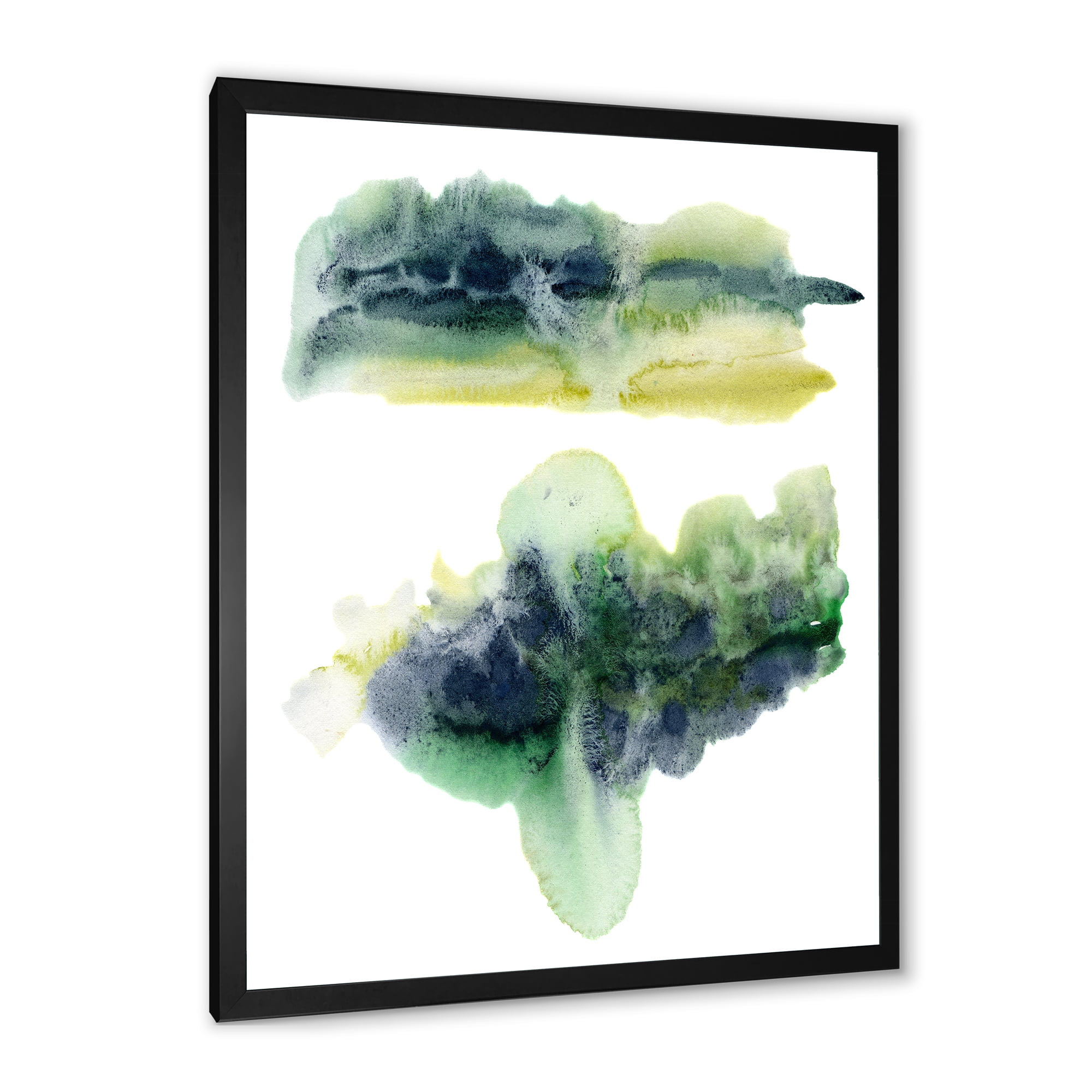 Designart 'Golden Green Abstract Clouds IV' Modern Framed Art Print