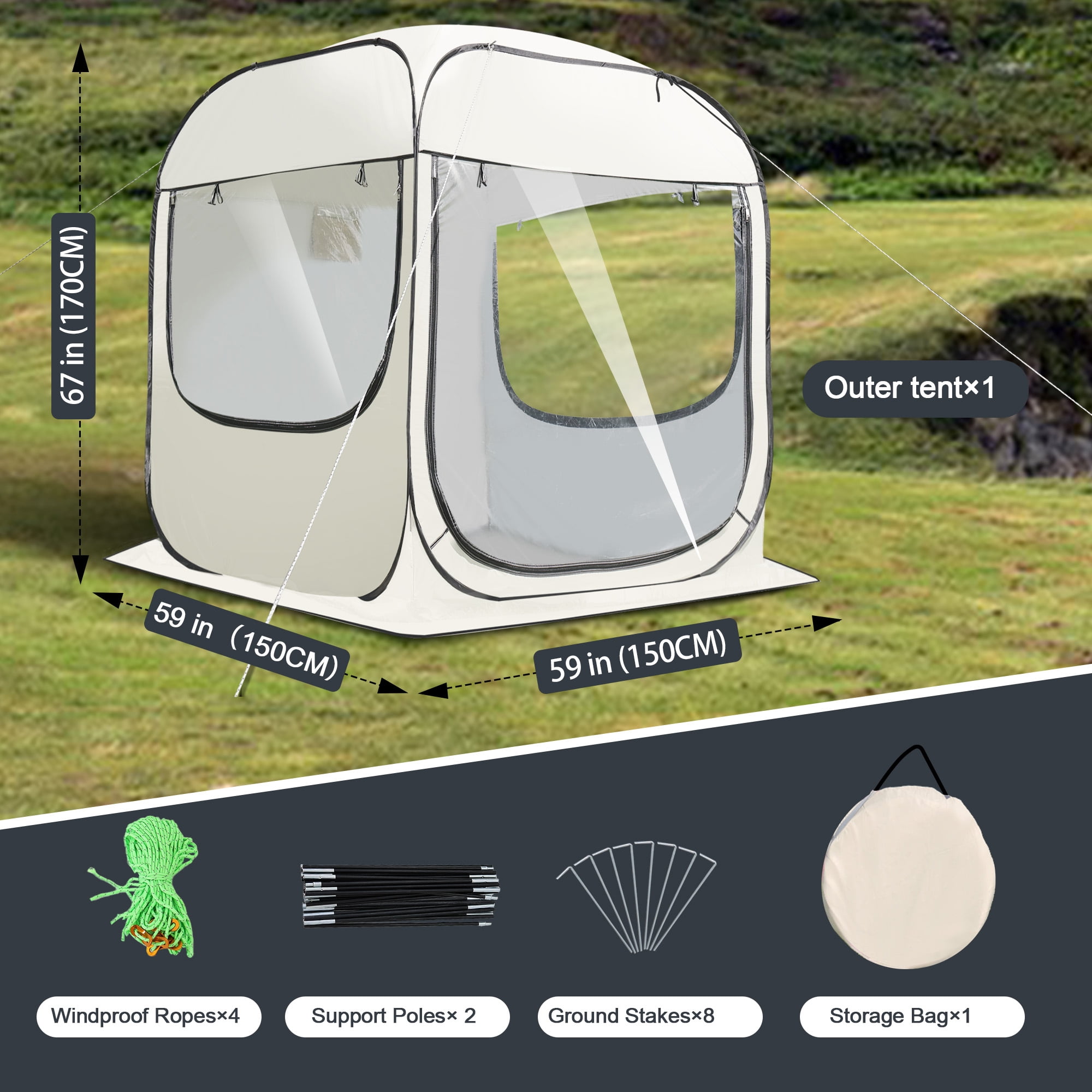 Outdoor pop-up sports tent, 59 x 59 x 67 inches transparent bubble tent, suitable for 1-3 people, portable camping tent, high visibility, suitable for sports viewing, fishing and outdoor activities