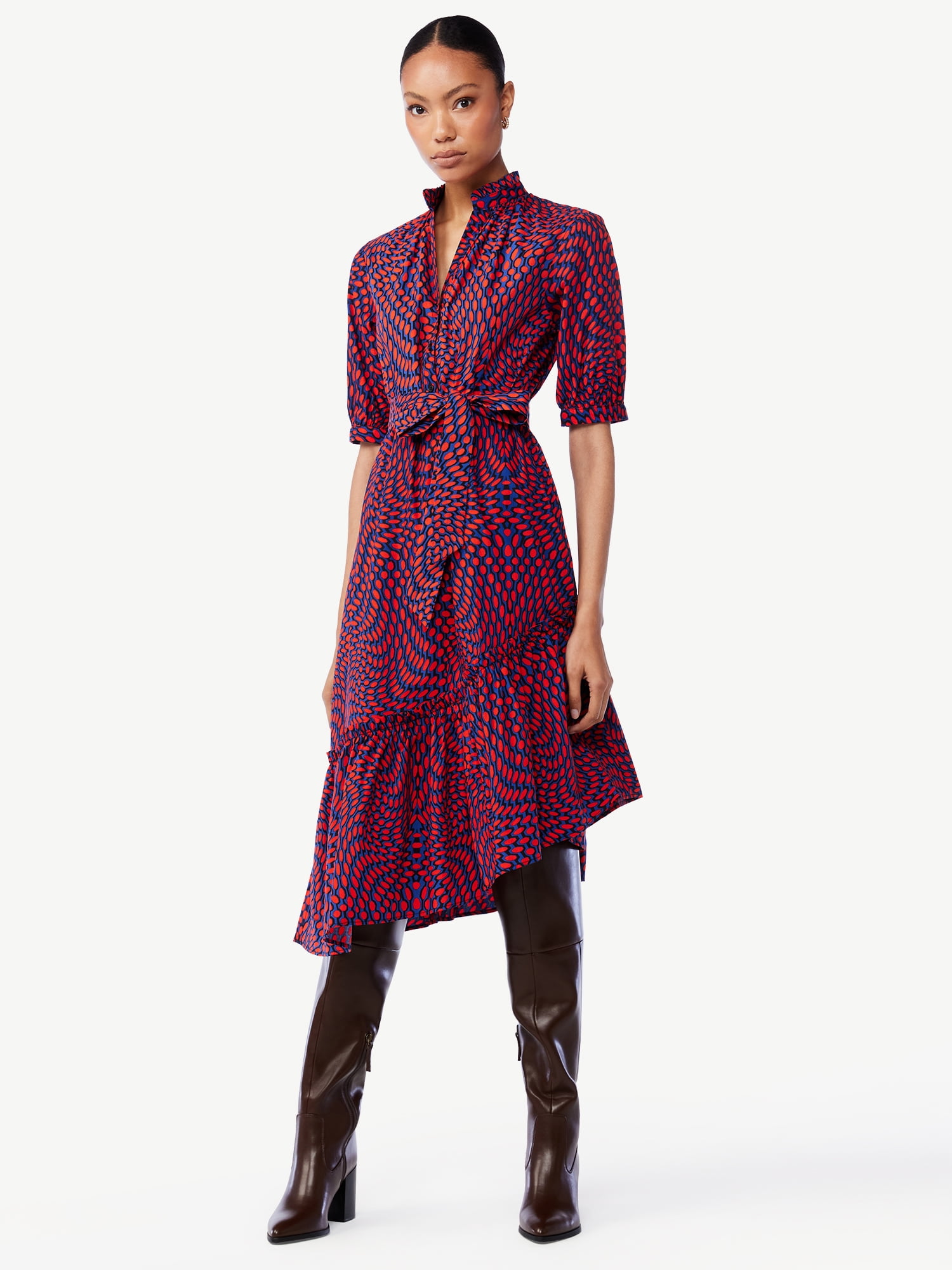 Scoop Women's Asymmetric Ruffled Midi Dress - Walmart.com