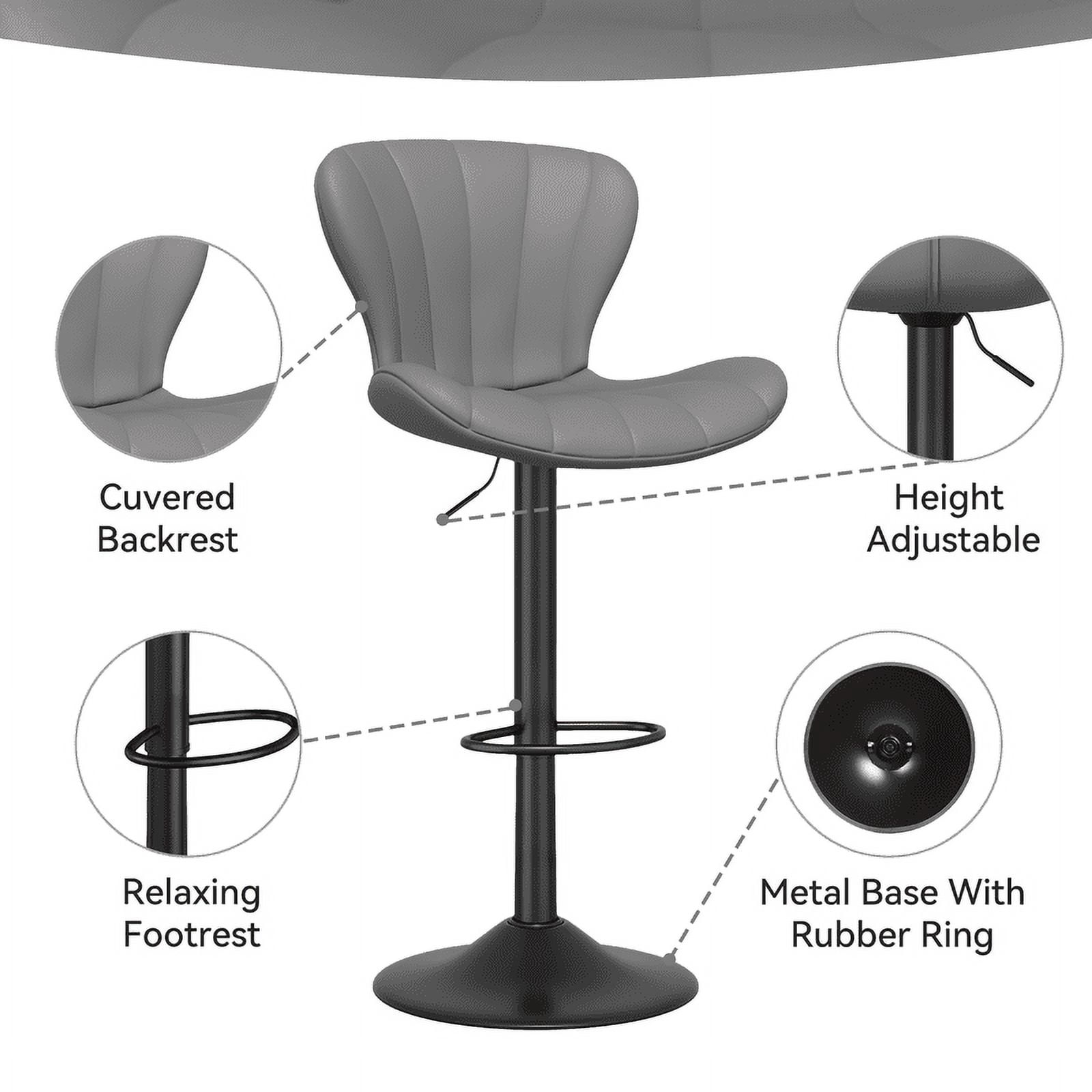 Hawsaiy Modern Swivel Bar Stools Set of 4, Faux Leather Upholstered Counter Height Bar Chairs, Waterproof Barstools for Kitchen Island & Home Bar,Gray