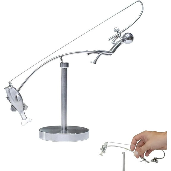 The Fisherman Balancing Sculpture, Kinetic Fishing Sculpture, Balance Art for Your Space, Stainless Steel Balance Physics Toy, Interactive Fishing Desk Ornament for Home Office Decor (1Pcs)