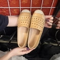 thumbnail image 5 of Womens Espadrille Flats Breathable Perforated PU Faux Leather Slip On Comfortable Jute Sole Casual Summer Shoes Yellow,Size 5.5, 5 of 6