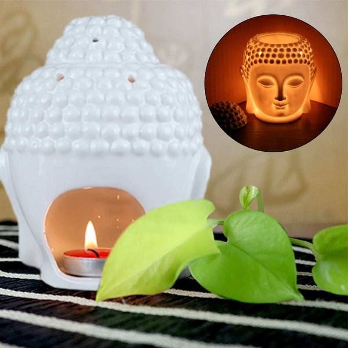 Qenwkxz Ceramic Buddha Head Oil Burner Melt Wax Warmer Diffuser Candle  Holder 