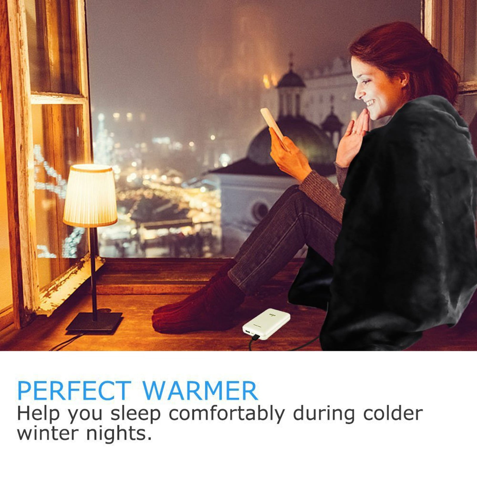 YHAICO Heated Throw Blanket Heated Blanket Twin Heated Throw Blanket Battery Operated Mobile Heating Shawl USB Soft