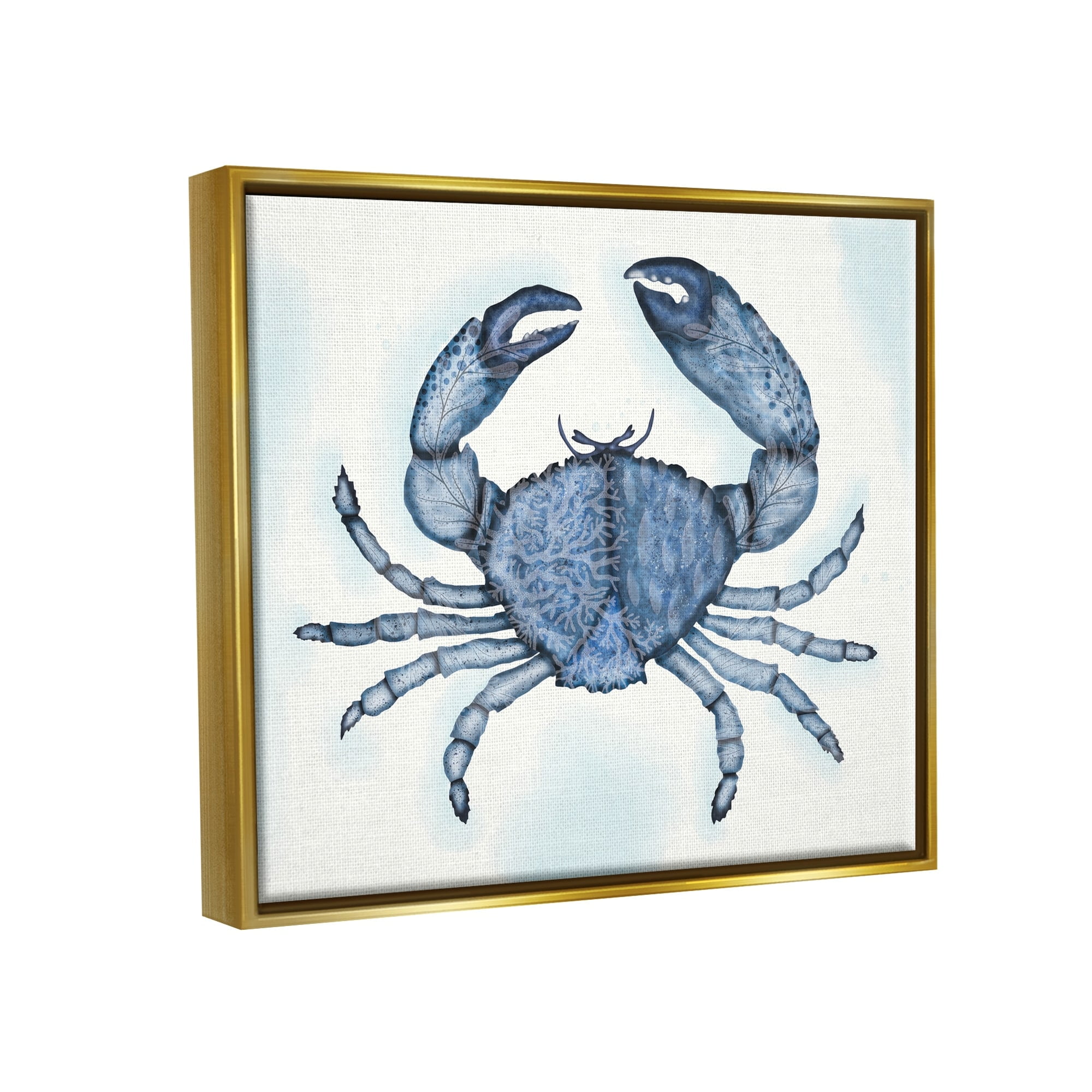 Stupell Industries Blue Crab Claws Sea Life Botanical Pattern Graphic Art Metallic Gold Floating Framed Canvas Print Wall Art, Design by Darlene Seale