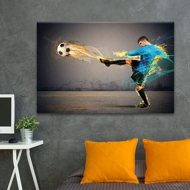 wall26 Canvas Wall Art Sports Theme Powerful Scene Man Kicking a