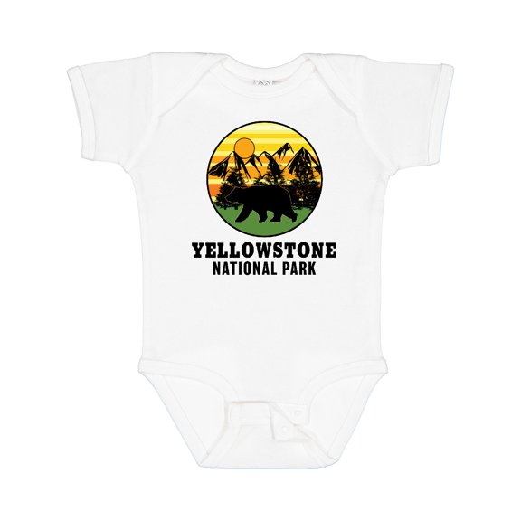 Inktastic Yellowstone National Park with Bear Mountains and Trees Cricle Boys or Girls Baby Bodysuit
