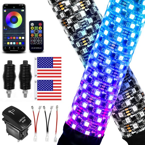 Paquete de 2 luces LED Whip Lights VI9000 de 60 cm con aplicación y control remoto