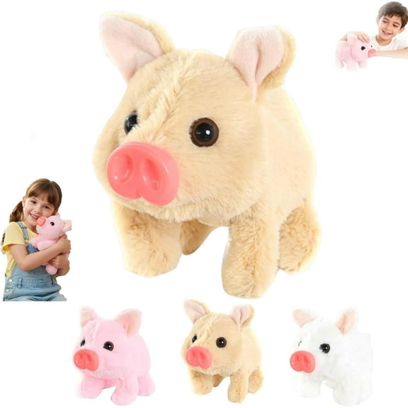 Electric Pig Plush Realistic Toy, Lifelike Animated Walking Pig with Sound, Moving Ears and Wagging Tail, Interactive Crawling Piglet, Birthday Gift for Boys and Girls (Brown)
