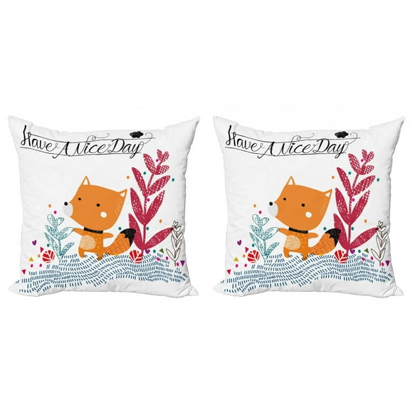 Ambesonne Fox Throw Pillow Cover 2 Pack, Character Geometric, 24", Multicolor