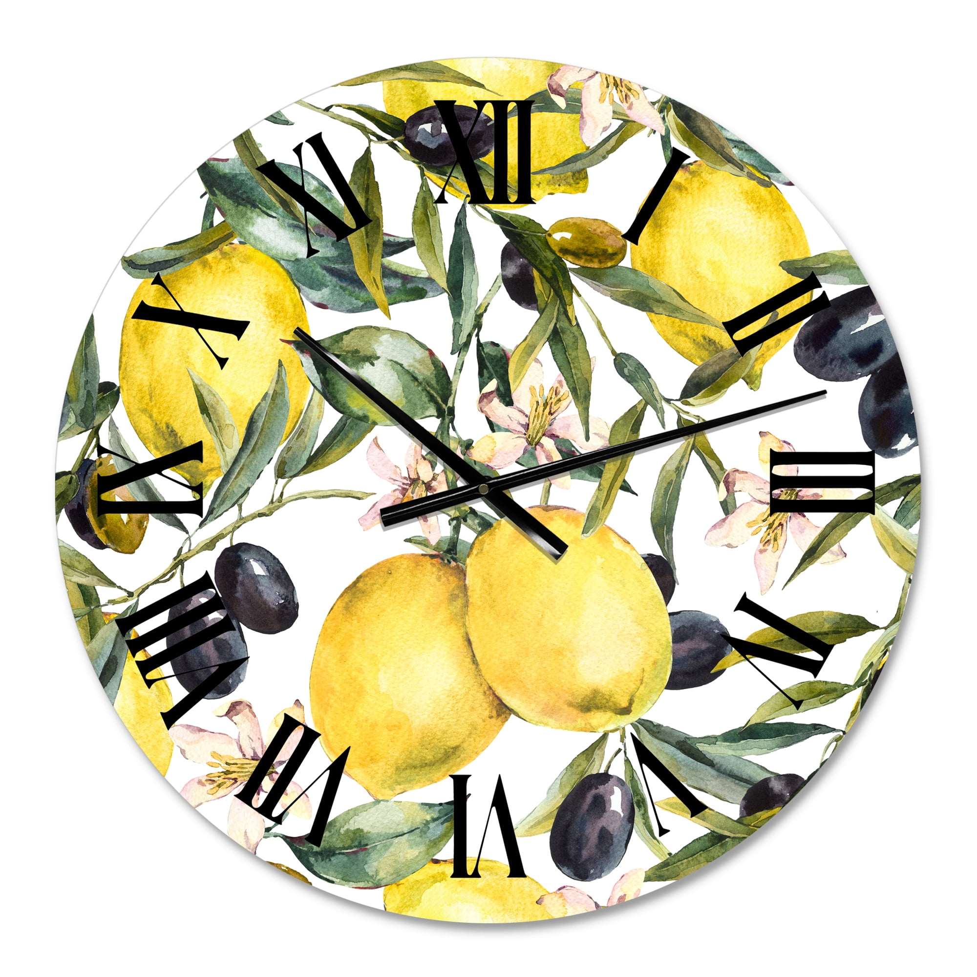 Designart 'Lemon And Olive Branches I' Tropical Wall Clock