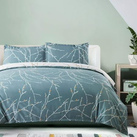 Bedsure Branch Printed Pattern Reversible Duvet Cover Set With