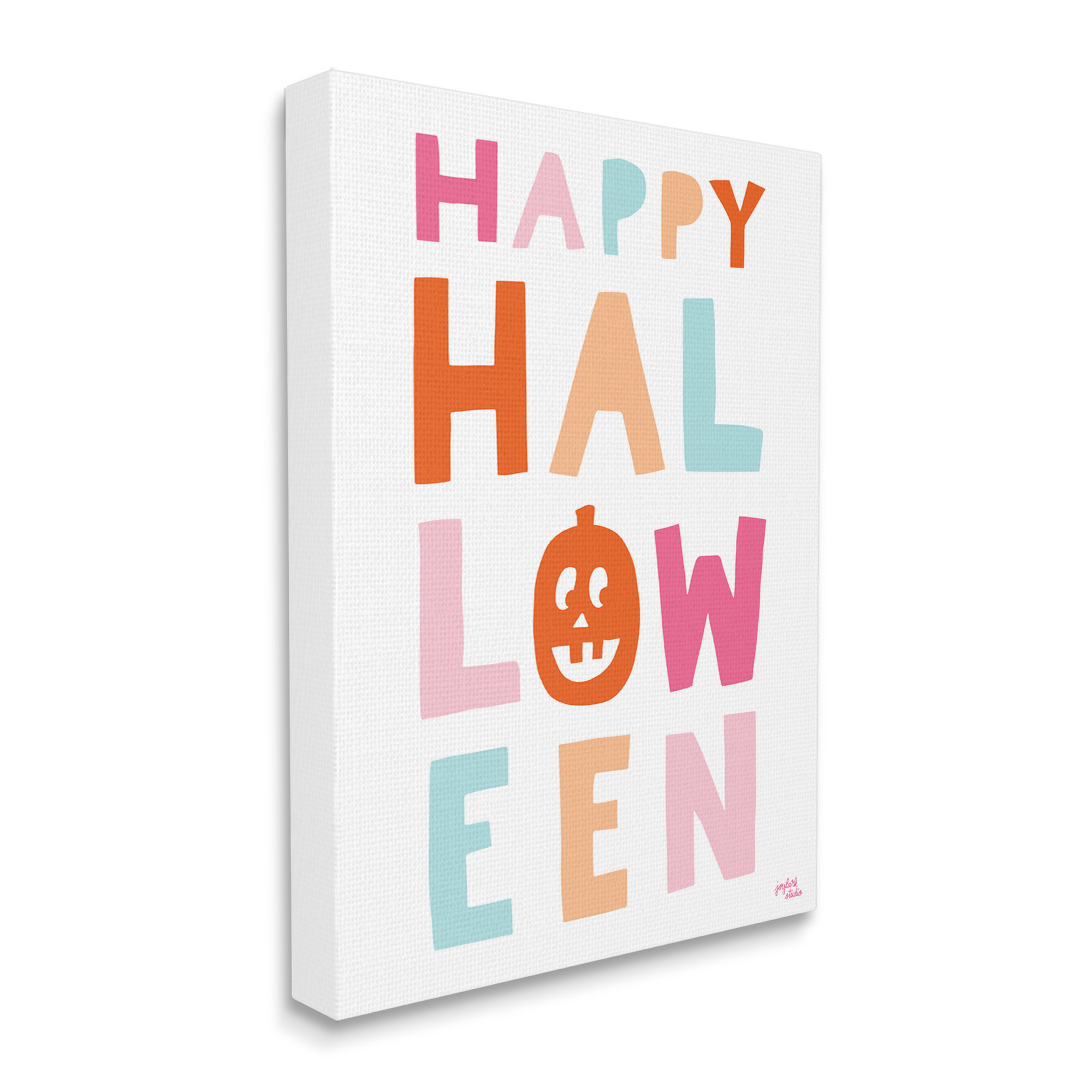 Stupell Industries Pastel Happy Halloween Text Whimsical Pumpkin Motif Graphic Art Gallery Wrapped Canvas Print Wall Art, Design by Jess Baskin
