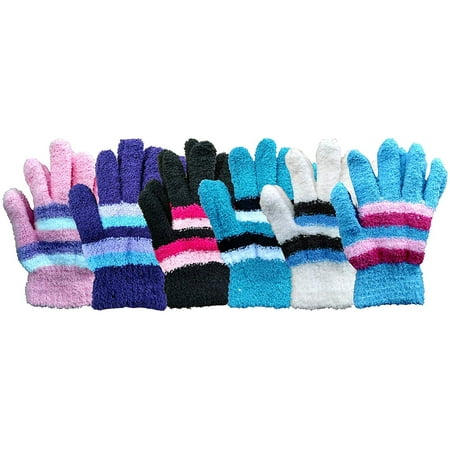 Yacht & Smith 12 Pairs Of Womens Soft Warm And Fuzzy Winter Gloves (6 Pack Assorted Stripe (Best Material For Warm Gloves)