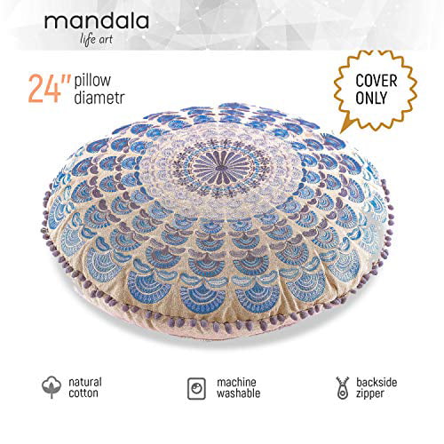 Mandala Life ART Bohemian Floor Cushion Cover Accent Your Living Room Luxury Artisan Room Décor Pouf Case for Meditation Bedroom and Boho Chic Seating Area Floor Pillow More Yoga