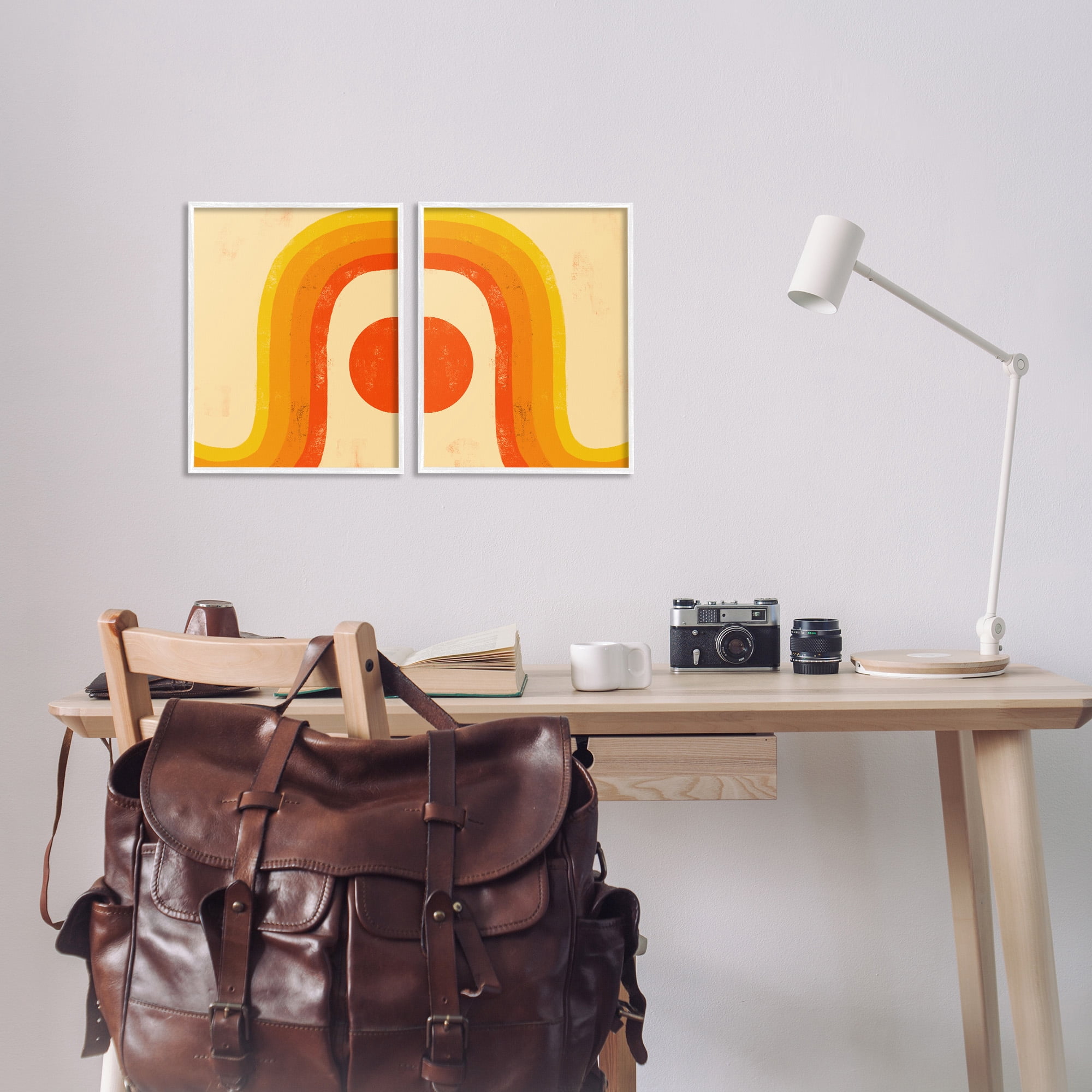 Stupell Industries Sun Setting Under Warm Tone Rainbow Abstract Painting White Framed Art Print Wall Art, 11 x 14, Set of 2