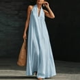 thumbnail image 5 of THDHVS Maxi Dress,Solid Color V Neck Sleeveless A Line Loose Flared Dress Casual Summer Daily Wear,Summer Dresses for Women Light Blue M, 5 of 7