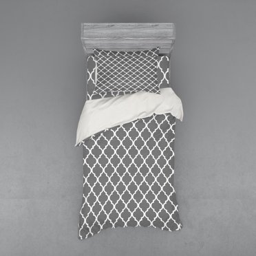 Ambesonne Grey Bedding Set 3 Pcs, Barbed Country Inspired, Twin XL, Grey White
