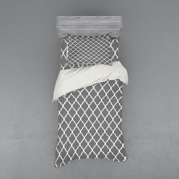 Ambesonne Grey Bedding Set 3 Pcs, Barbed Country Inspired, Twin, Grey White