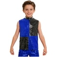 thumbnail image 3 of Haitryli Kids Boys Sequin Color Block Shirt Sparkly Sleeveless Vest with Zipper Back Shiny Hip Hop Jazz Dance Top Black Blue 16, 3 of 5